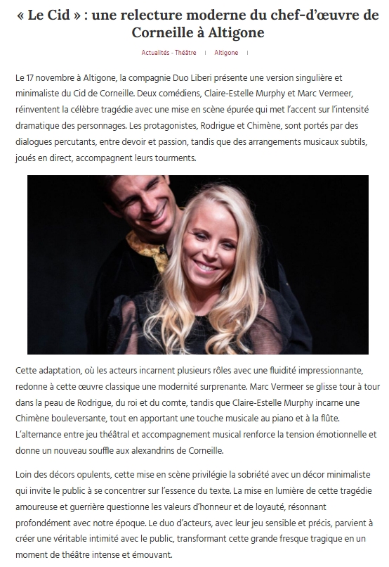 Article Culture 31 - spectacle LE CID