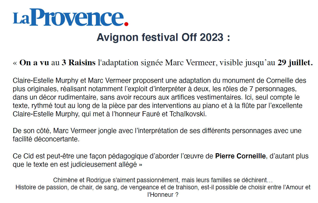 Article La Provence journal - spectacle LE CID