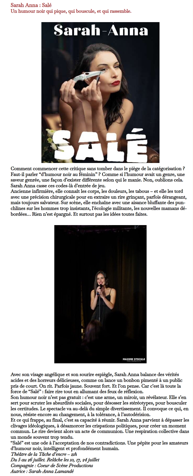 article baz art.org Sarah-Anna humoriste