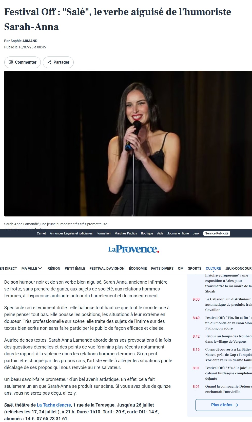 Article Sarah-Anna la provence 2025
